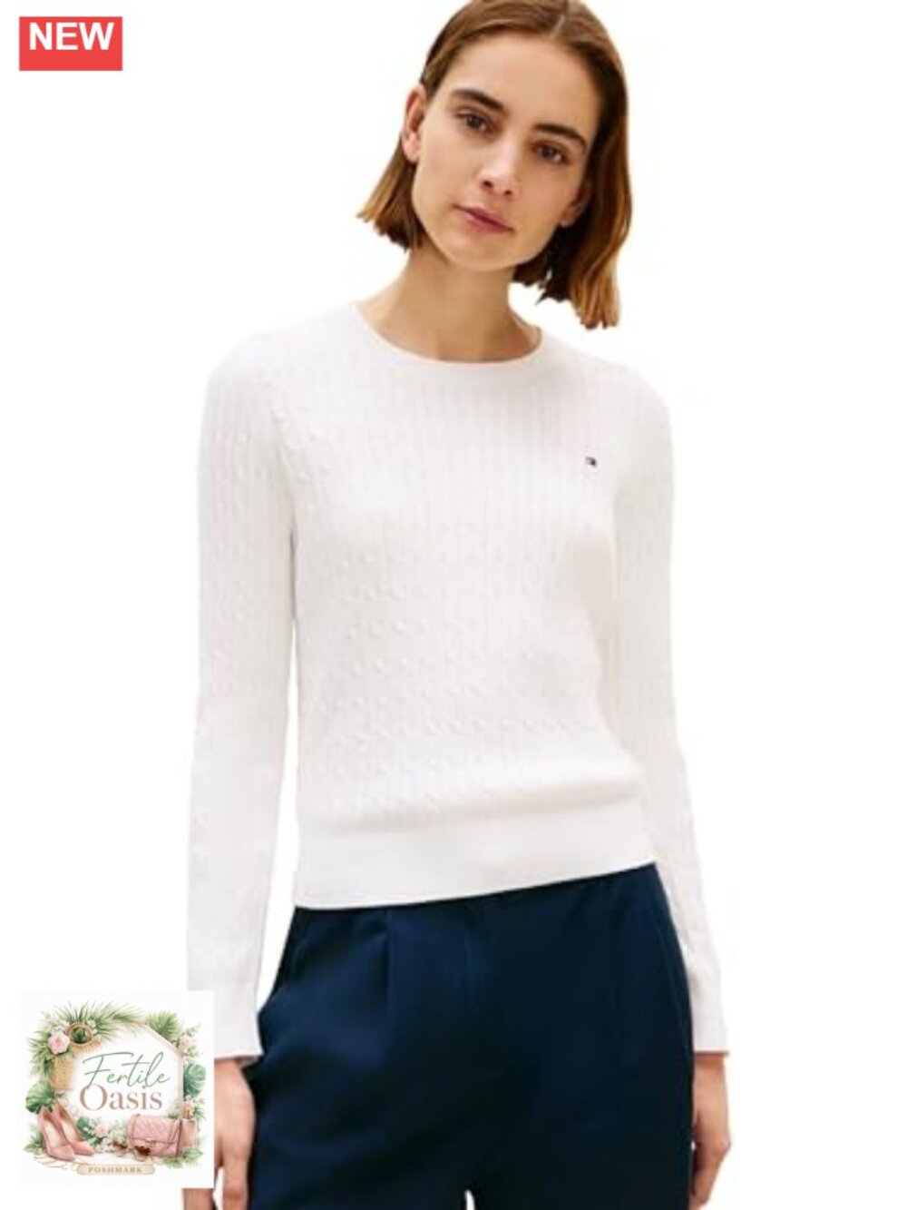 Cable Knit Crew Neck Lightweight Pullover Sweater